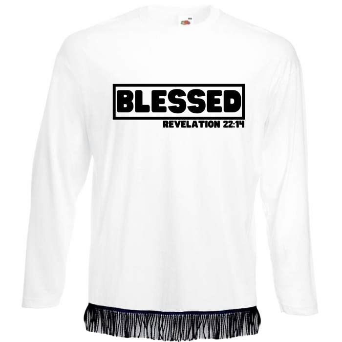 BLESSED Long Sleeve Fringed T-Shirt
