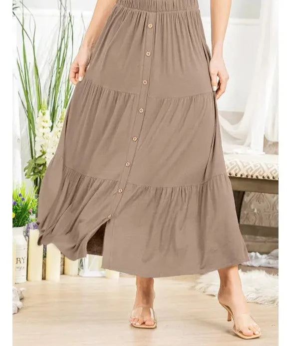 Plain Button Maxi Skirts with Pockets