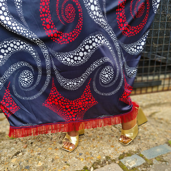 Abstract Print Cap Sleeve Maxi Dress with Pockets