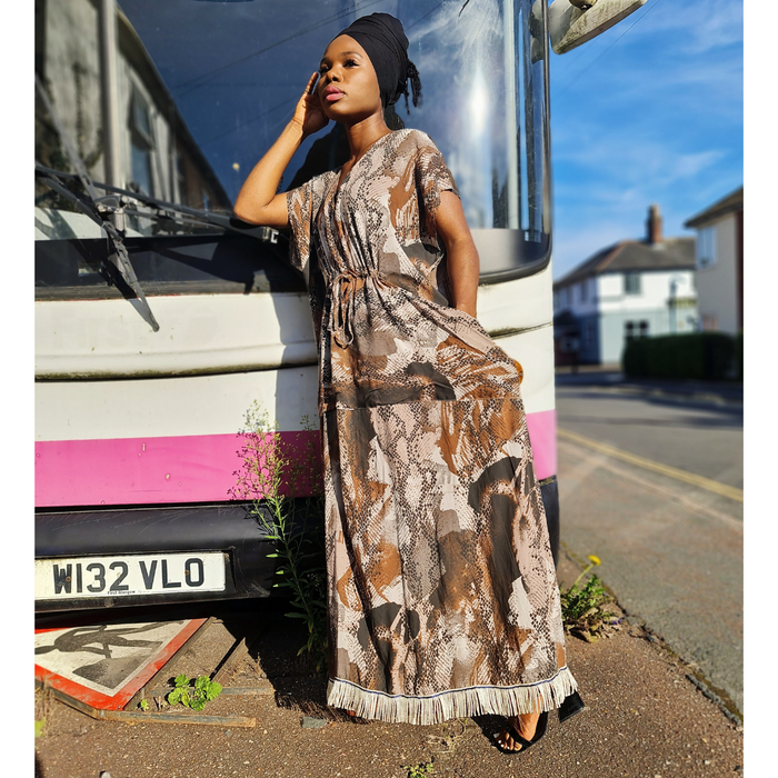 Camo Snake Print Maxi Dress with Pockets