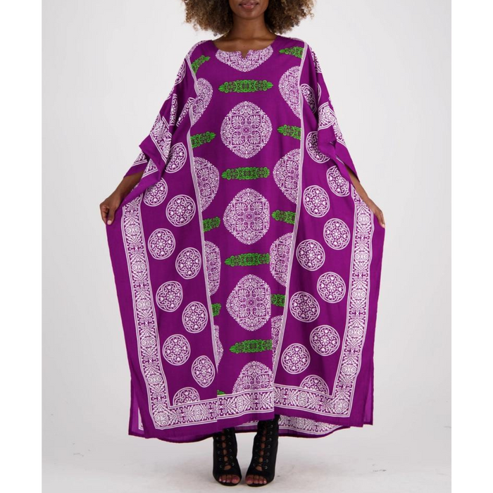 African Block Print Kaftan Maxi Dress with Headwrap