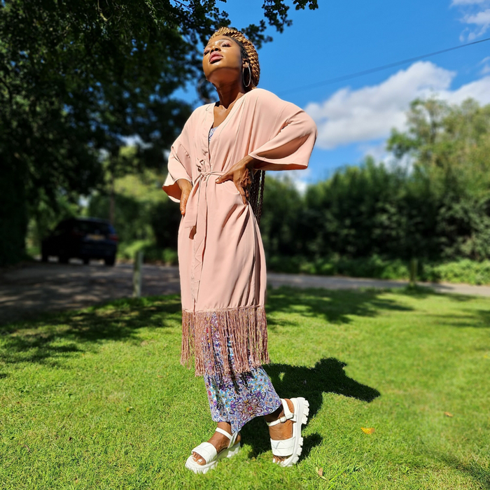 Open Front Fringed Kimono