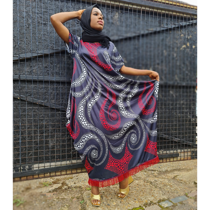 Abstract Print Cap Sleeve Maxi Dress with Pockets