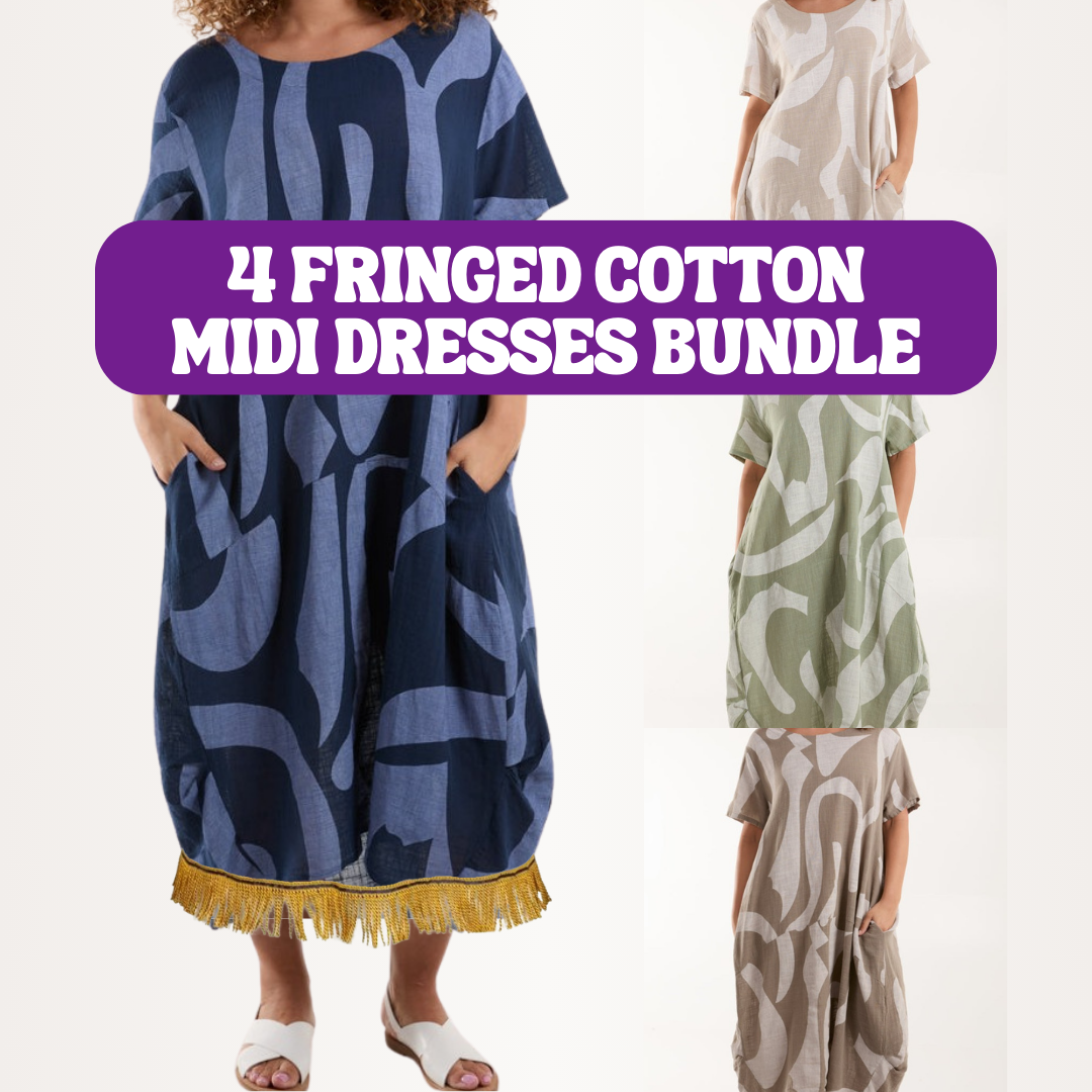 Fringed Pure Cotton Midi Dress Bundle