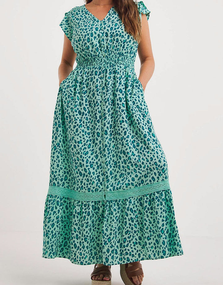 Leopard Print Cotton Lace Maxi Dress