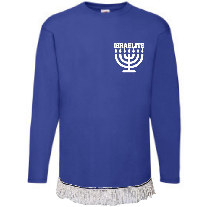 ISRAELITE Menorah Long Sleeve Fringed T-Shirt