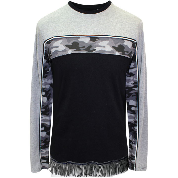 Men's Camo Long Sleeve T-Shirt with Fringes