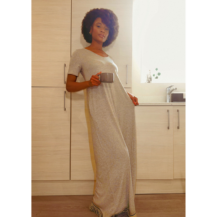 Plain V Neck Maxi Dress with Pockets