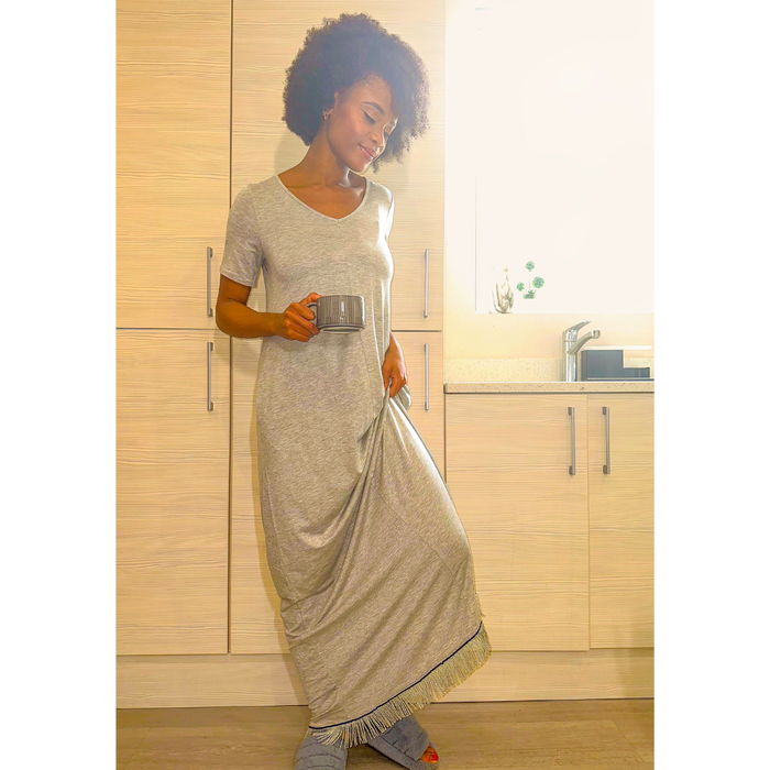 Plain V Neck Maxi Dress with Pockets