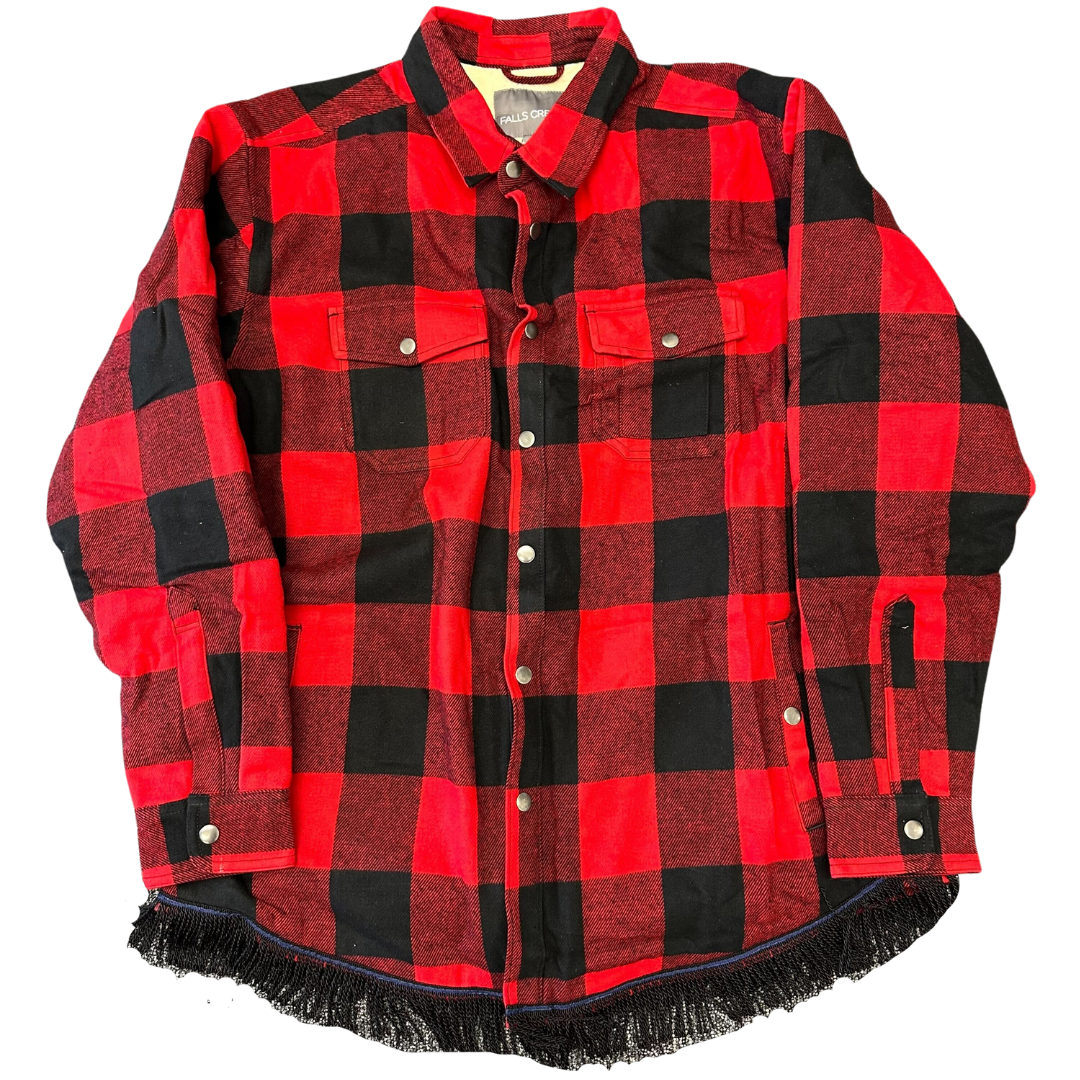 Men's Flannel Fleece Lined Shirt Jacket with Fringes-XL — Sew Royal US