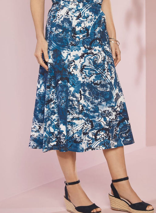 Printed Blue Midi Skirt