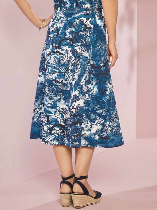 Printed Blue Midi Skirt