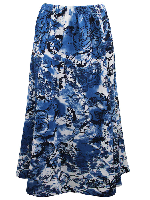 Printed Blue Midi Skirt