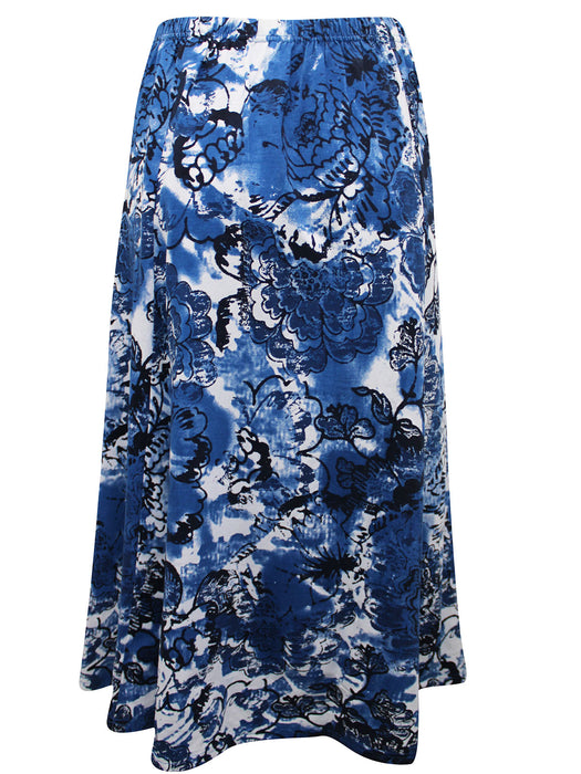 Printed Blue Midi Skirt