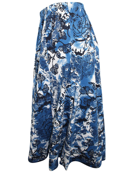 Printed Blue Midi Skirt