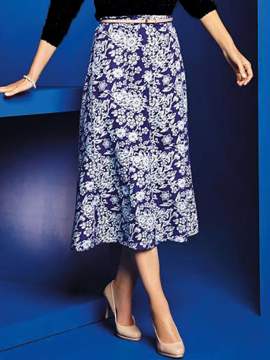 Floral Blue & White Midi Skirt