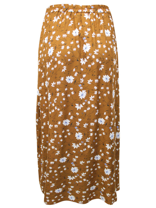Bronze Pull-On Floral Print Midi Skirt