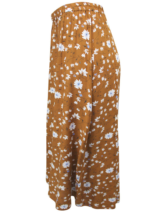 Bronze Pull-On Floral Print Midi Skirt