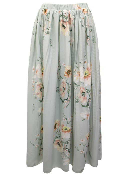Mint Pull-On Floral Print Maxi Skirt