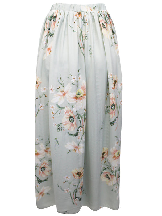 Mint Pull-On Floral Print Maxi Skirt