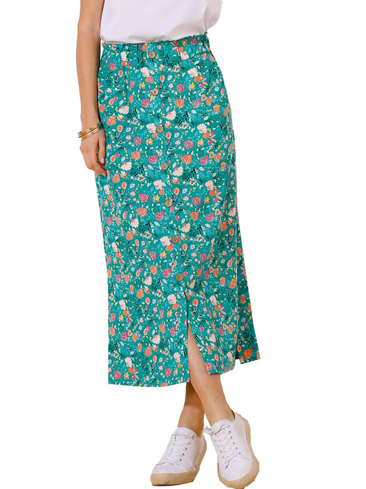 Button-Front Floral Maxi Skirt with Pockets