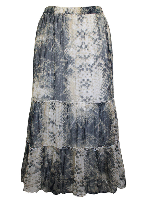 Grey Pull-On Tiered Midi Skirt