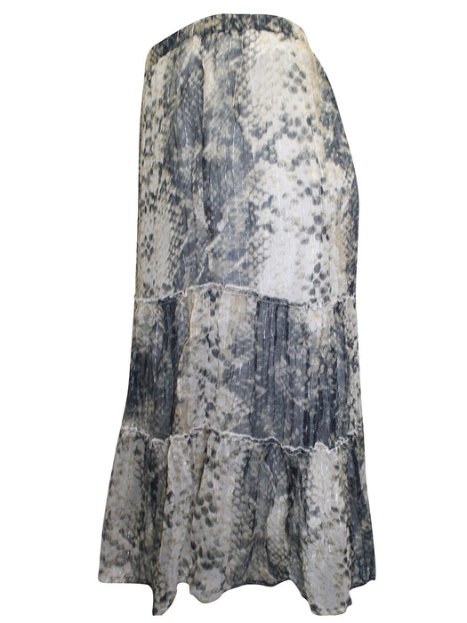 Grey Pull-On Tiered Midi Skirt