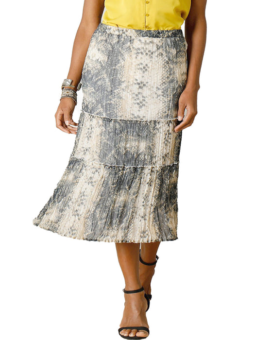 Grey Pull-On Tiered Midi Skirt