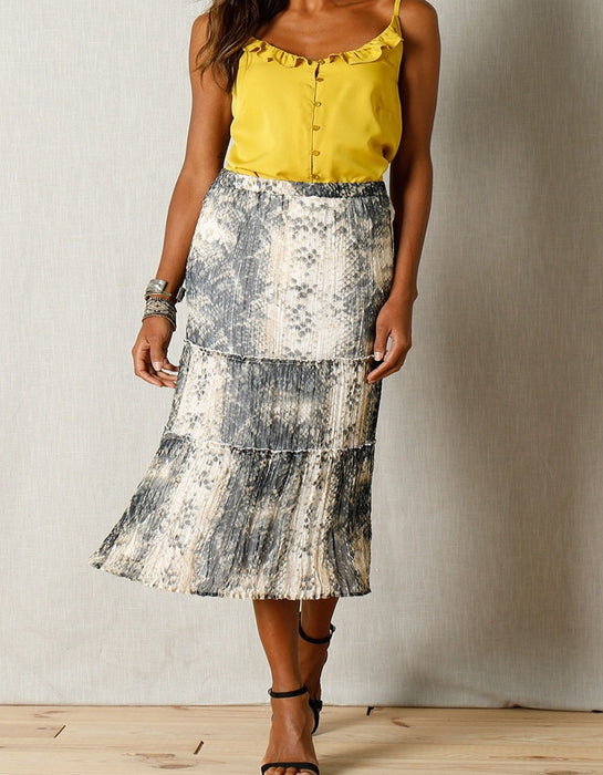 Grey Pull-On Tiered Midi Skirt