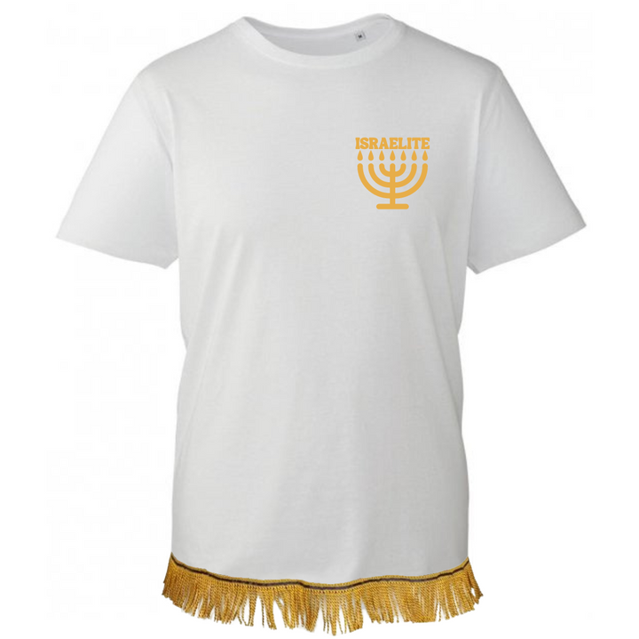 White ISRAELITE Menorah T-Shirt with Gold Vinyl