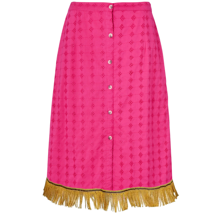 Hot Pink 100% Cotton A-Line Midi Skirt