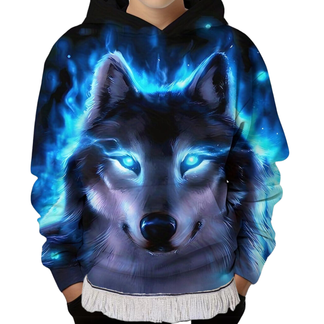 Boys Lightweight Wolf Hoodie with Fringes
