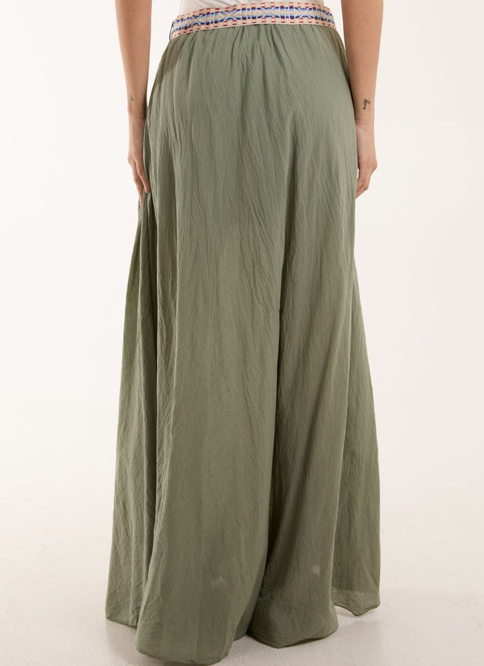 100% Cotton Crushed Maxi Skirt with Belt