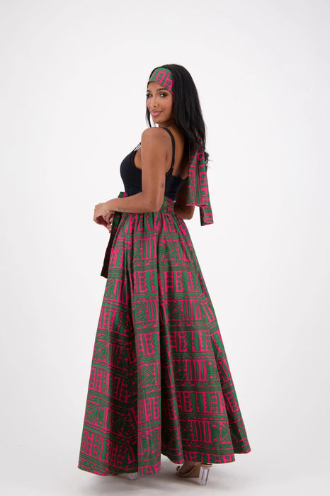Ankara Maxi Skirt with Pockets (Pink/Green)