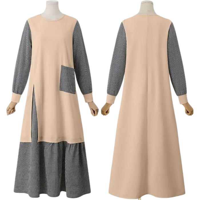 Patchwork Long Sleeve Maxi Dress