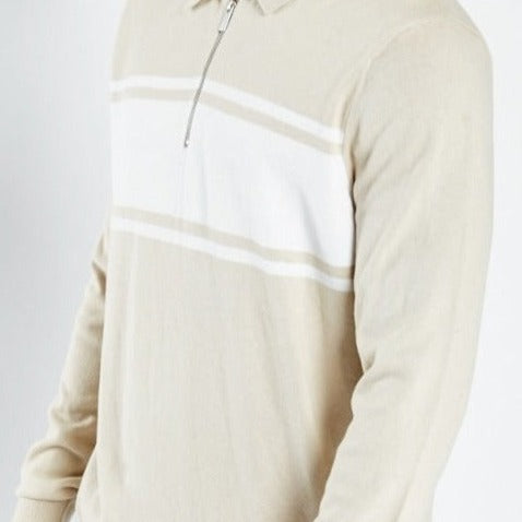 Men's Collared Zipped Neck Sweater with Fringes