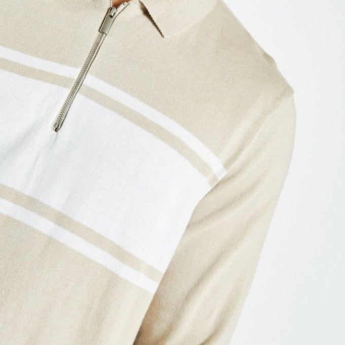 Men's Collared Zipped Neck Sweater with Fringes