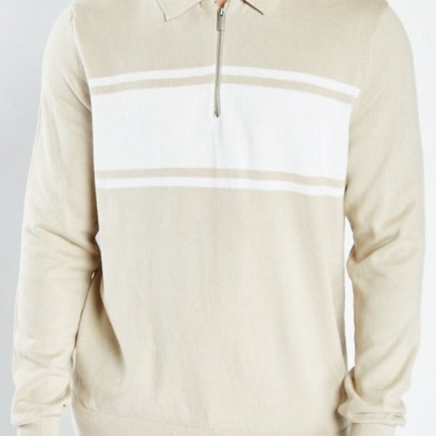 Men's Collared Zipped Neck Sweater with Fringes