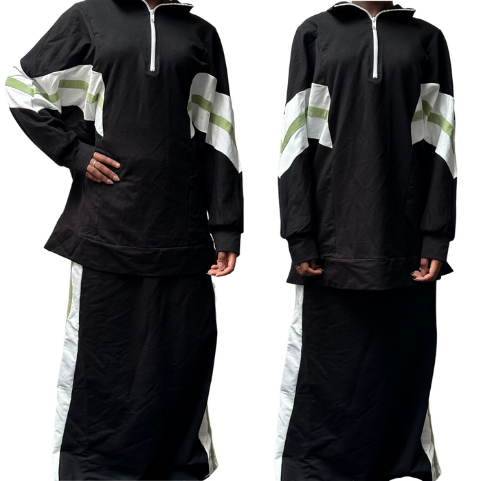 Zipper Collar Maxi SweatSkirt Set