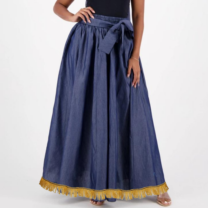 100% Denim Cotton Maxi Skirt with Pockets
