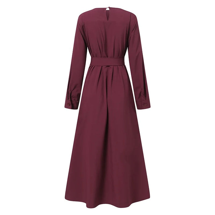 Pleated Maxi Dress with Belt
