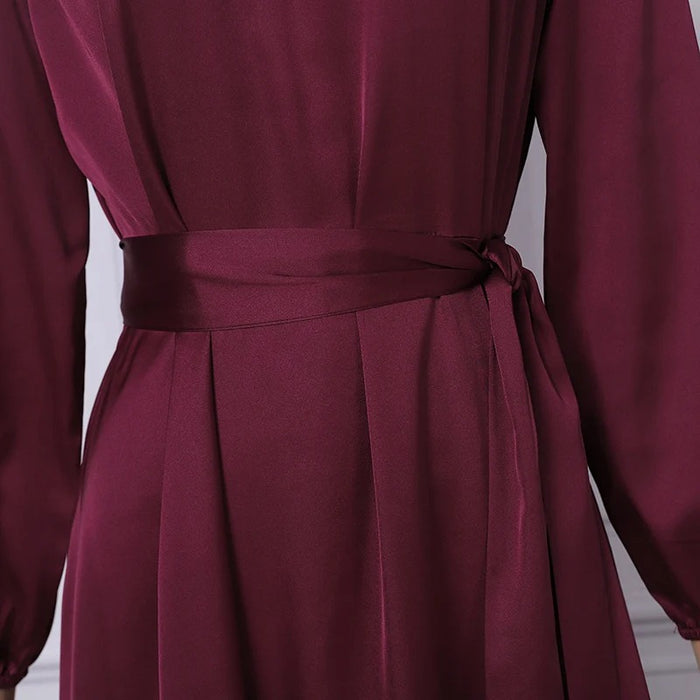 Satin Puff Sleeve Belted Maxi Dress
