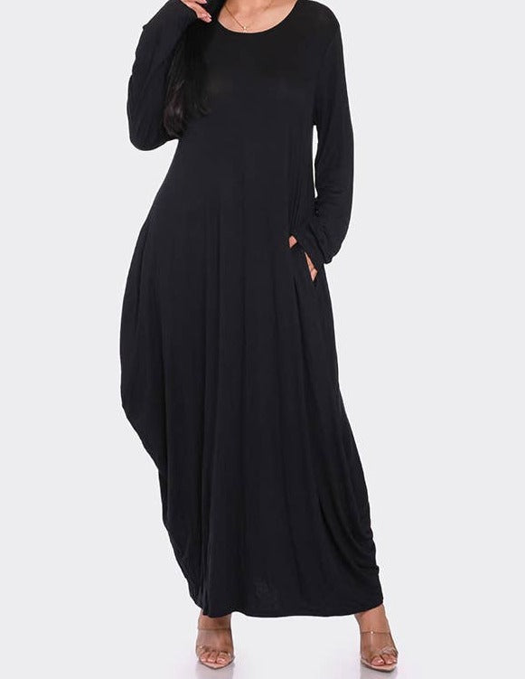 Long Sleeve Parachute Maxi Dress with Side Pockets - Free Worldwide Shipping- Sew Royal US