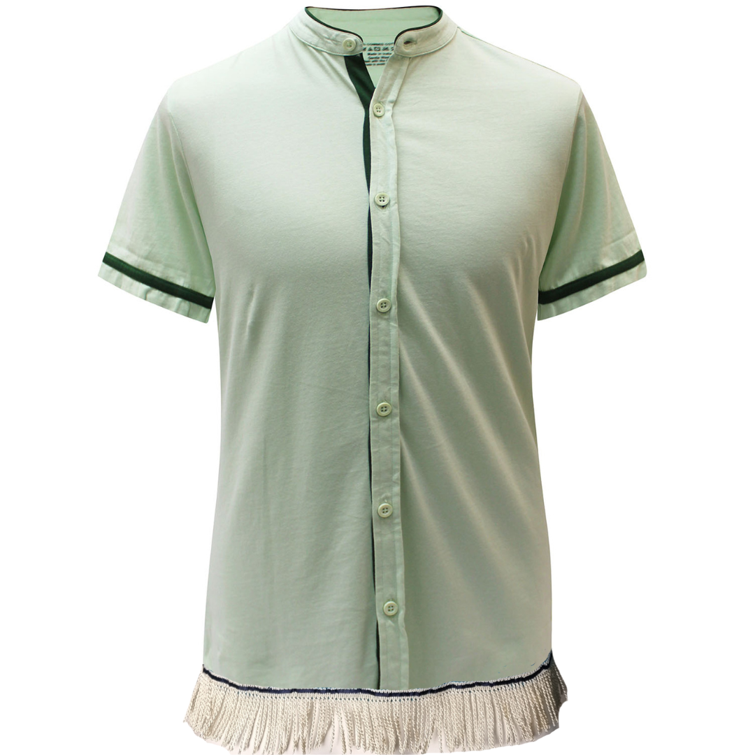 Men's Mandarin Collar Button Down Shirt with Fringes
