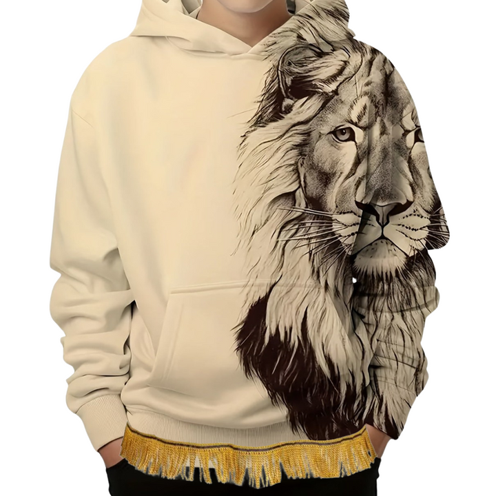 Boys Lightweight Lion Hoodie with Fringes