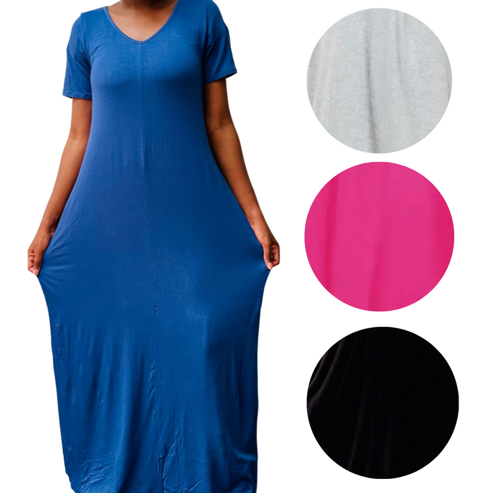 Plain V Neck Maxi Dress with Pockets