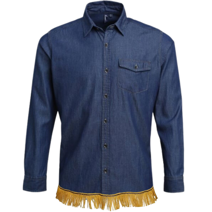 Men's Jeans Stitch Denim Shirt with Fringes