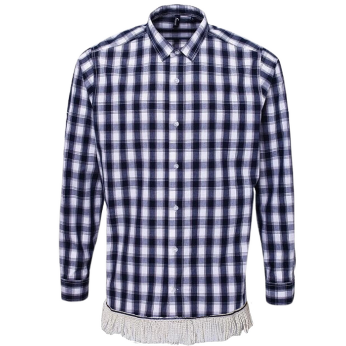 Men's Long Sleeve Plaid Shirt with Fringes