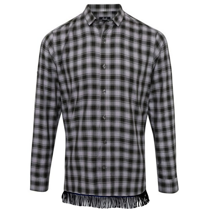 Men's Long Sleeve Plaid Shirt with Fringes