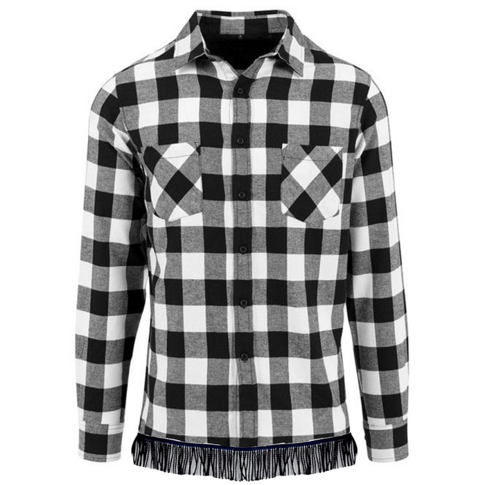 Men's Front Pocket Plaid Shirt with Fringes